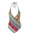 Missoni Multicolored Striped One-piece With Deep V-neckline In Multi-color