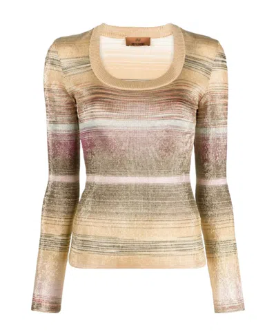 Missoni Lamé-effect Striped Jumper In Nude
