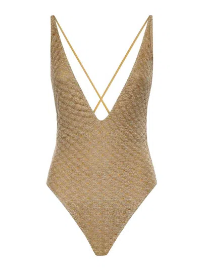Missoni Lam Viscose One-piece Swimsuit In Gold