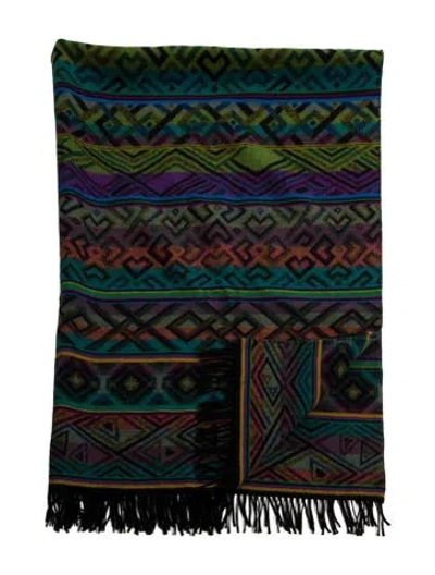 Pre-owned Missoni Lambswool Geometric Pattern Throw Blanket In Black