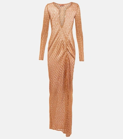 Missoni Lamé Beach Dress In Brown