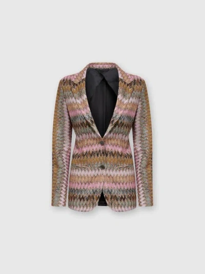 Missoni Blazer Aus Viskose-strick Mit Chevron Lamé In Multicoloured