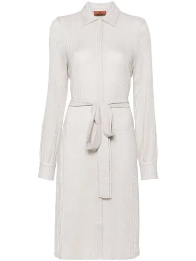 Missoni Lamé-effect Belted Shirtdress In Neutrals