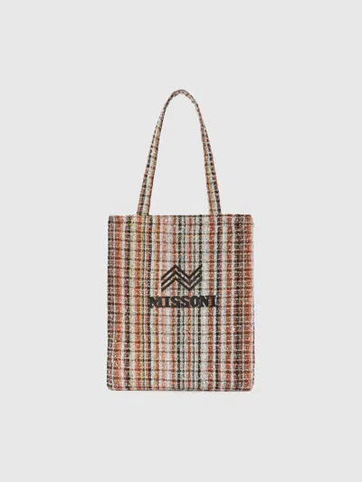Missoni Shopper Aus Lamé-stoff Mit Logo In Grey