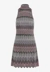 Missoni High-neck Sleeveless Zig-zag Patterned Dress In Multicolor