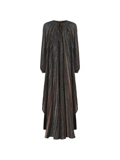 Missoni Lamé Long-sleeve Maxi Dress In Black