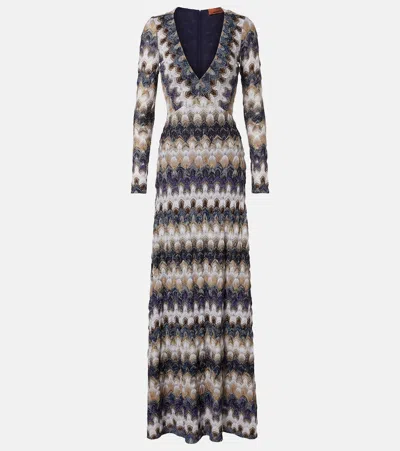 Missoni Zigzag-knit V-neck Maxi Dress In Blue