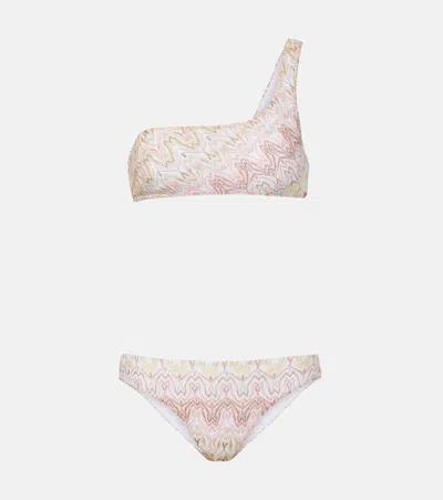 Missoni Lamé One-shoulder Bikini In Pink