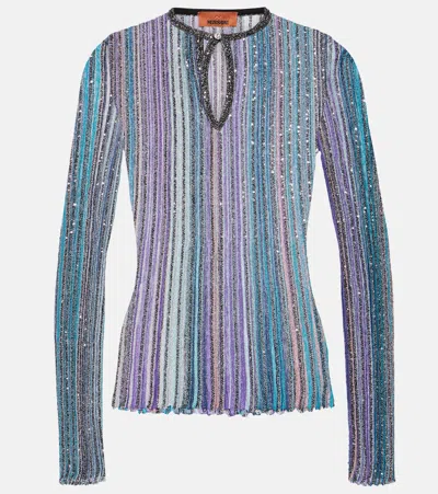 Missoni Lamé Pleated Knit Top In Blue