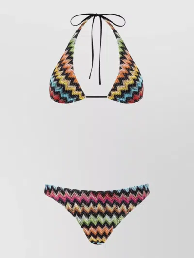 Missoni Lamé Viscose Bikini Micro Zigzag Halter In Multi