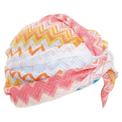 Pre-owned Missoni Lame Viscose Chevron Knit Turban Hat In Pink