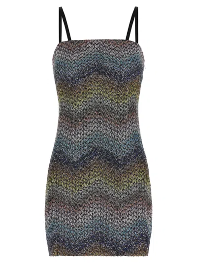 Missoni Sleeveless Mini Dress Multi Black Orange Violet In Gray