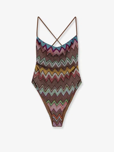 Missoni Laminated Viscose One-piece Swimsuit In Multi