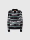 Missoni Long Sleeve Polo With V-neck And Zigzag Pattern In Black