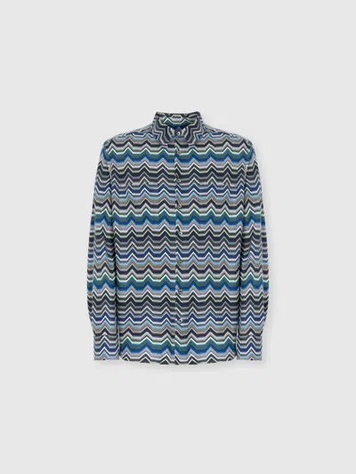 Missoni Long Sleeve Shirt With Geometric Zigzag In Blue