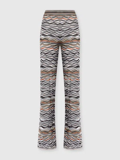 Missoni Straight Long Pants With Wave Pattern In Sand