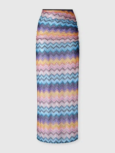 Missoni Long Printed Lace Skirt With Zig Zag Pattern In Blue
