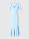 Missoni Long Dress In Cotton And Zigzag Viscose With Flared Hem In Light Blue