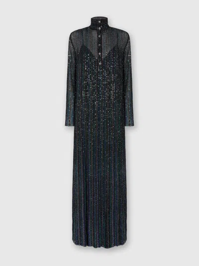 Missoni Long Button-down Dress With Lamé Stripes And Long Sleeves In Multi