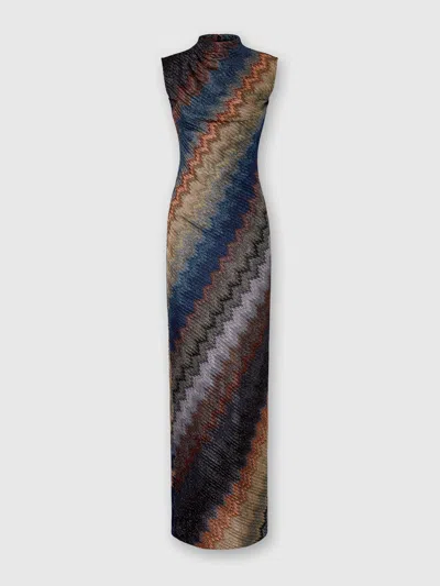 Missoni High-neck Long Dress With Snake Pattern In Multi