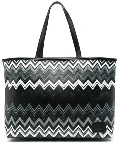 Missoni Large Canvas Tote Bag In Black