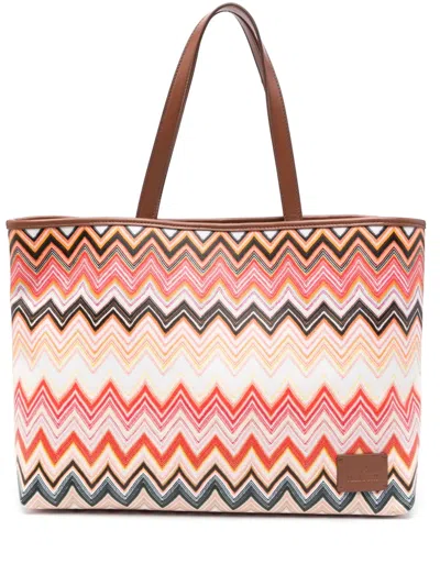 Missoni Large Canvas Tote Bag In Pink