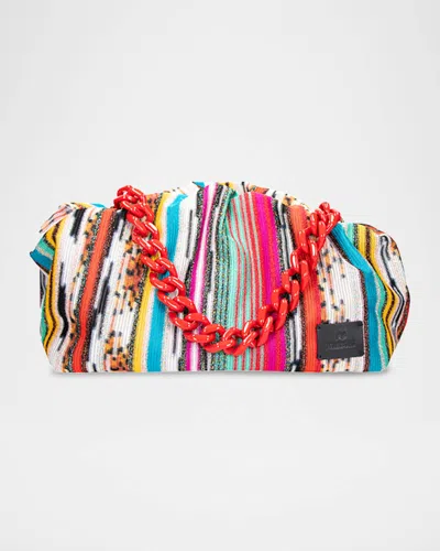 Missoni Large Multicolor Canvas Pouch Shoulder Bag In Fabric Stripes Mare