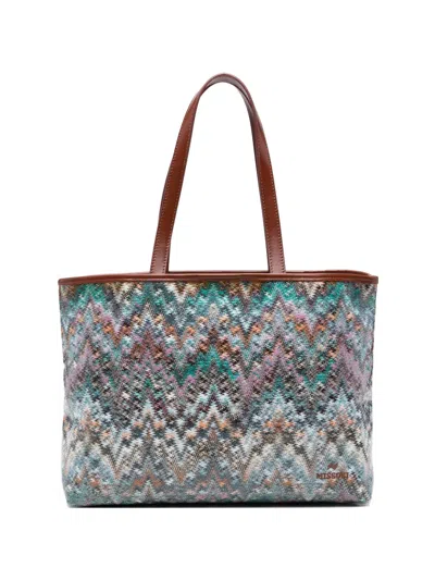 Missoni Large Zigzag Handle Tote Bag In Brown