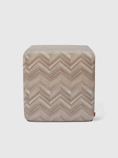 Missoni Layers 40x40x40 Cm Footstool Cube In Chevron Cotton Sateen In Beige