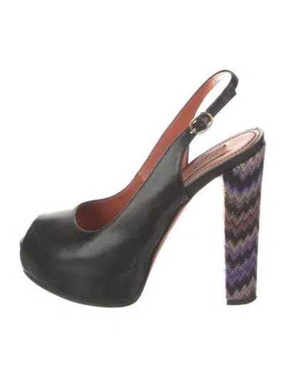 Pre-owned Missoni Leather Animal Print Slingback Pumps In Black