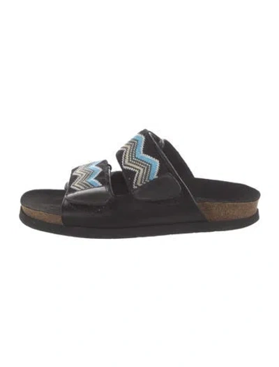 Pre-owned Missoni Leather Patterned Slides In Black