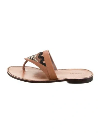 Pre-owned Missoni Leather Patterned Slides In Brown