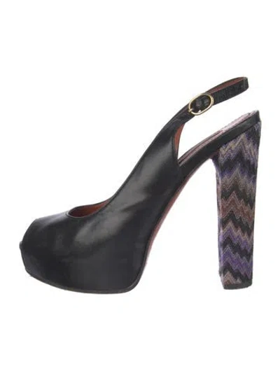 Pre-owned Missoni Leather Patterned Slingback Sandals In Black