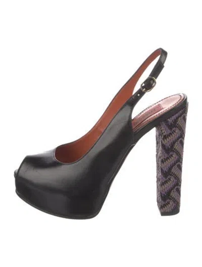 Pre-owned Missoni Leather Printed Slingback Pumps In Black