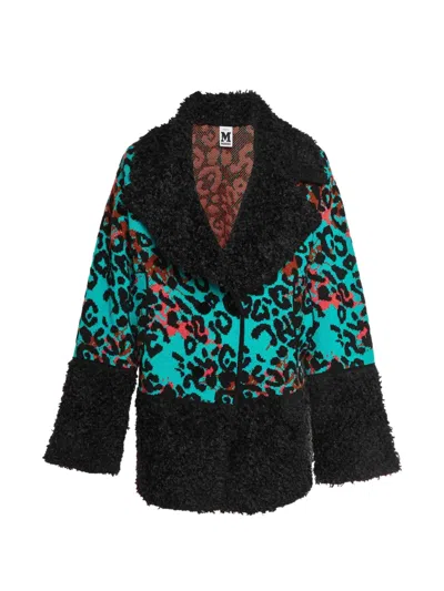 Pre-owned Missoni Leopard-pattern Jacquard-knit Coat In Black