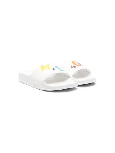 Missoni Kids' Letter-print Sliders In 白色