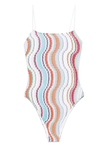 Missoni Light Blue One Piece With Vibrant Wave Pattern In Multi