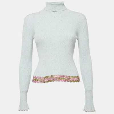 Pre-owned Missoni Light Blue Rib Knit Turtle Neck Long Sleeve Sweater S