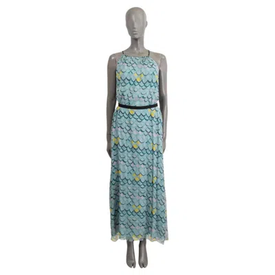 Pre-owned Missoni Light Blue Silk Scale Print Open Back Sleeveless Maxi Dress 44 L