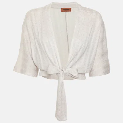 Pre-owned Missoni Light Grey Shimmer Knit Knot Crop Cardigan M In Gray