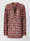 Missoni Oversized Blouse With Mandarin Collar And V-neck In Brown