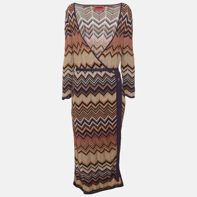 Pre-owned Missoni Lindex Multicolor Zig Zag Knit Fabric Long Belted Cardigan