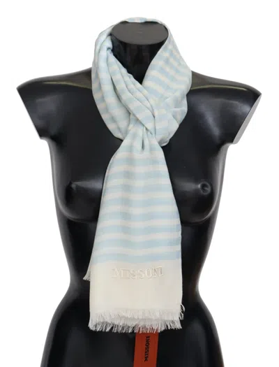 Missoni Lined Cashmere Unisex Wrap Men's Scarf In Blue
