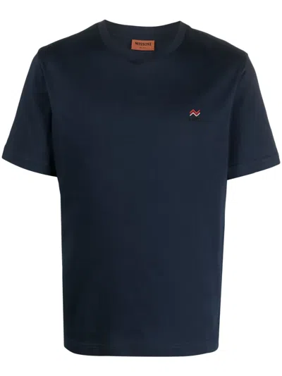 Missoni Logo-embroidered Cotton T-shirt In Blue