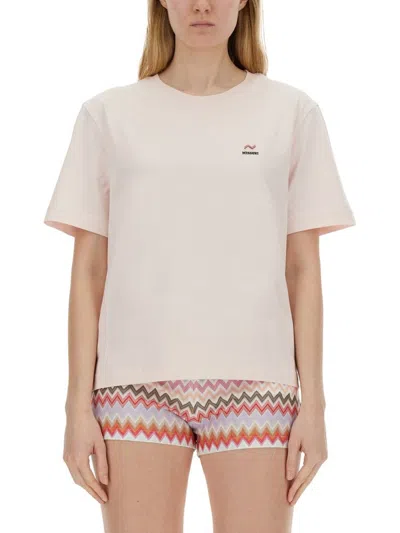 Missoni Logo Embroidered Crewneck T In Pink