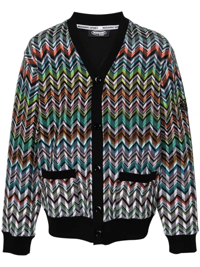 Missoni Logo-embroidered Zigzag Cardigan In Black