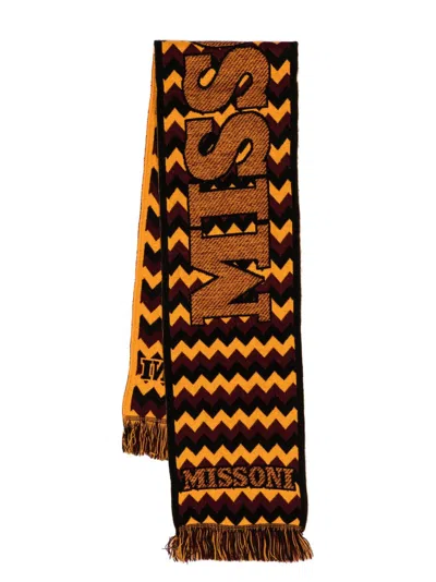 MISSONI LOGO-EMBROIDERY FRAYED SCARF