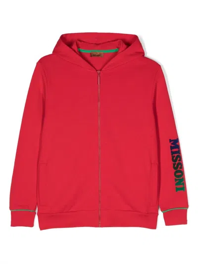 Missoni Kids' Logo-print Cotton Hoodie In Red