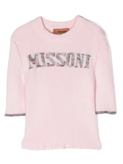 Missoni Kids' Logo-print Knitted Top In Rosa