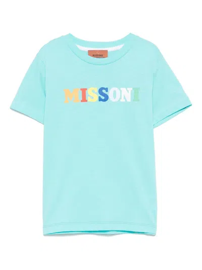 Missoni Kids' Logo-print T-shirt In 蓝色